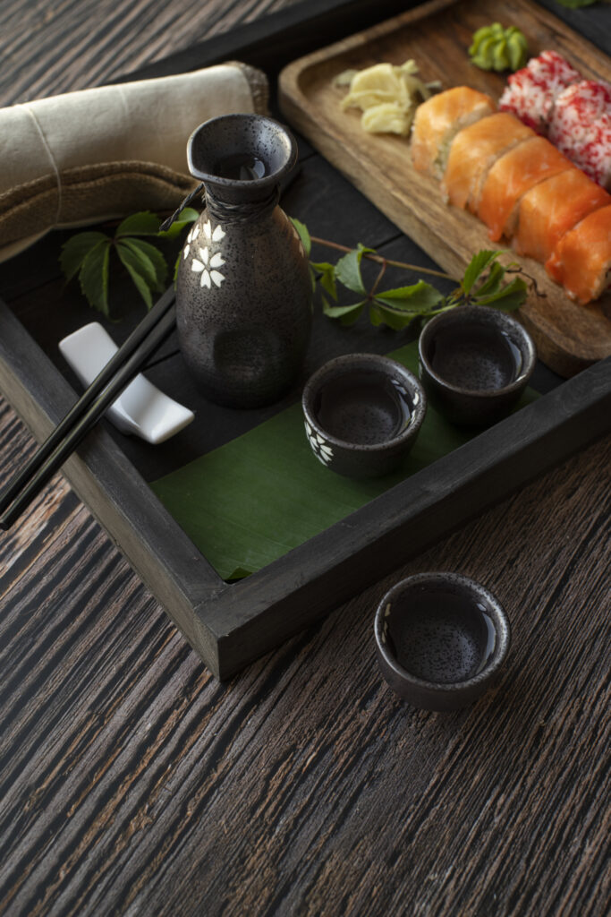 high angle delicious sake sushi